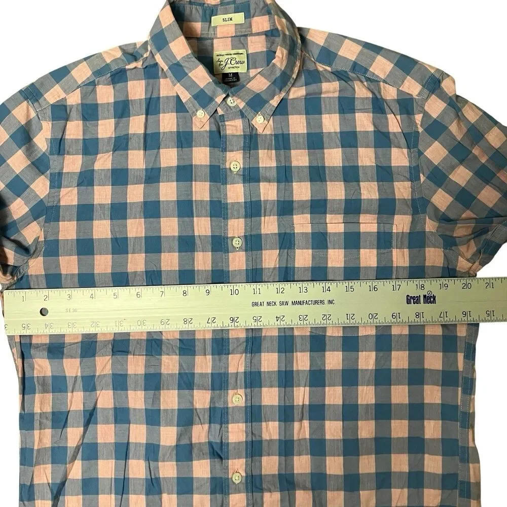 J Crew Shirt Mens M Blue Slim Fit‎ Button Down Plaid Baby Pink Check Colorful - Picture 5 of 9